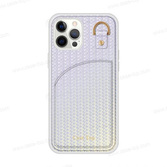 Wholesale Custom Metal gradient color bamboo mat pattern curved card slot leather phone case